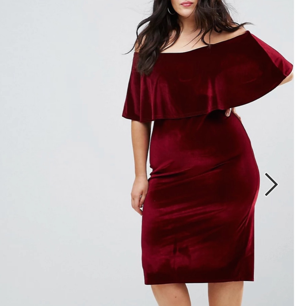 Club L Plus Bardot Velour Midi Dress